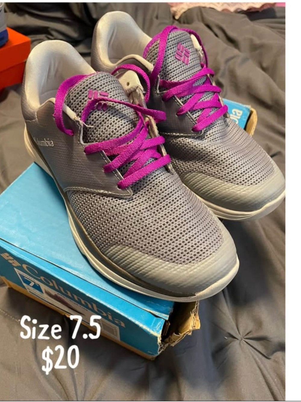 Columbia Women's Gray Athletic Sneakers with Purple Laces
